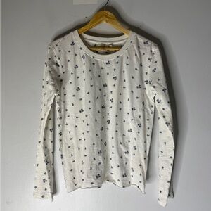 NWT Dylan White Long Sleeve Crew Neck T-shirt‎ With Blue Floral Embroidery XS